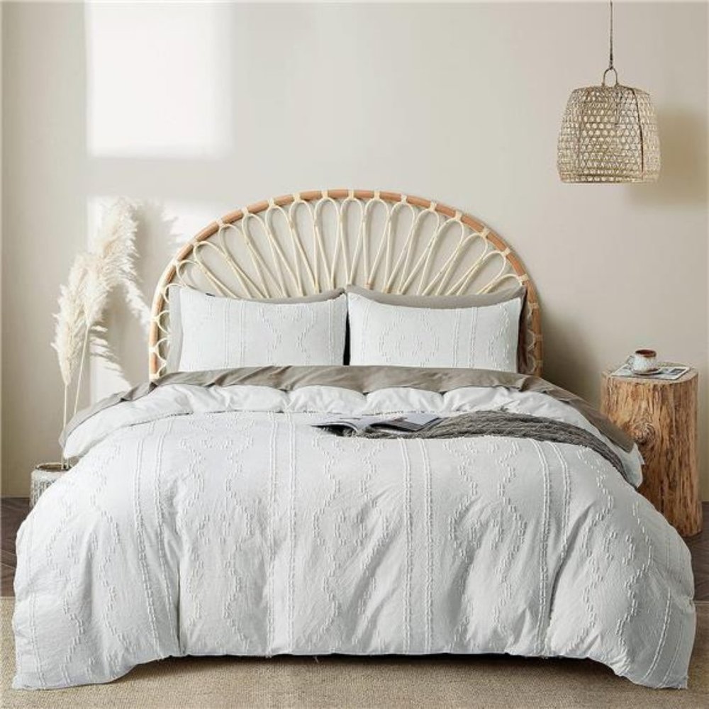 Duvet Covers Queen Size,3pcs Soft and Embroidery Shabby Chic Boho Bedding Sets